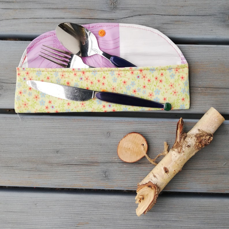 Sustainable cutlery bag The Little One / cutlery case / cutlery folder for on the go, work, school Blümchen-gelb