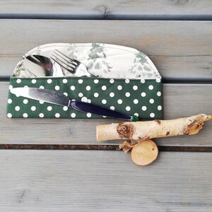 Sustainable cutlery bag The Little One / cutlery case / cutlery folder for on the go, work, school grün-weiße Punkte