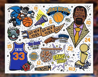 New York Basketball Flash Sheet Print | Orange & Blue Skies Art | 20x16 Sports Poster
