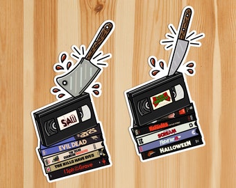Horror Movie VHS Tapes | Slasher Films | Gory Movies | Spooky Month Stickers
