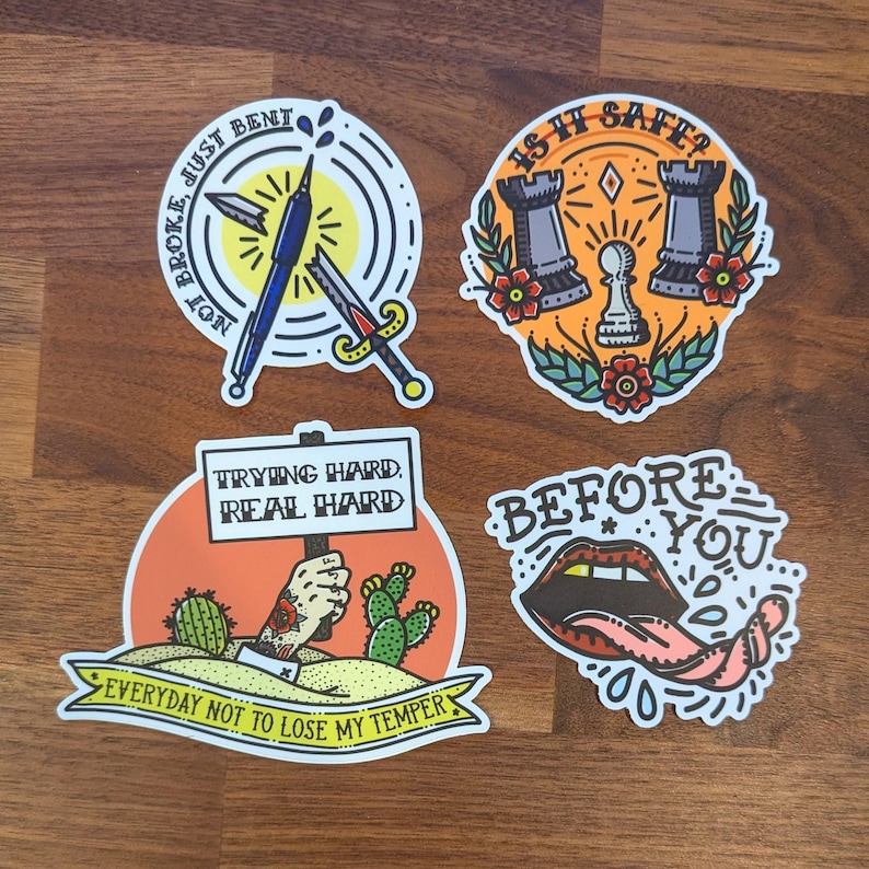 The Story So Far Sticker l Tattoo Flash Sheet | Traditioneel kunstwerk | Onder aarde en vuil | Verdedig poppunk | Californië: Pack (4, no glitter)