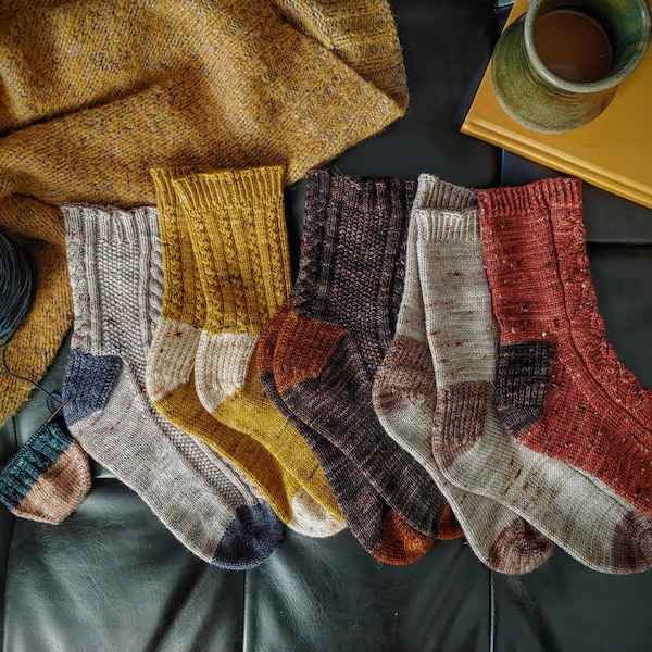 Sweater Weather Sock Collection - Toe Up Construction, Sock knitting pattern