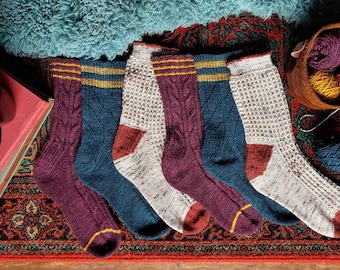 Weekend Socks Collection, Toe Up Construction, Sock Knitting Pattern