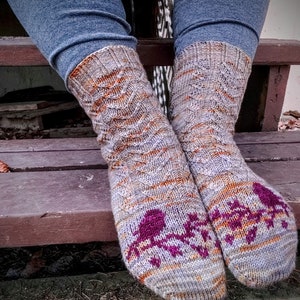 Pine Siskin Sock Pattern, knitting pattern, colourwork, lace sock knitting pattern image 5