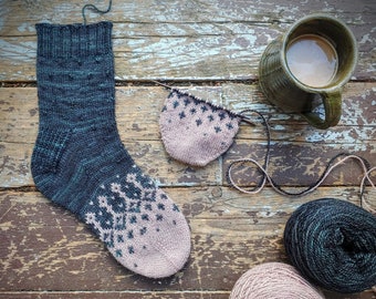 Stardust Socken, Toe Up Konstruktion, Sockenstrickmuster