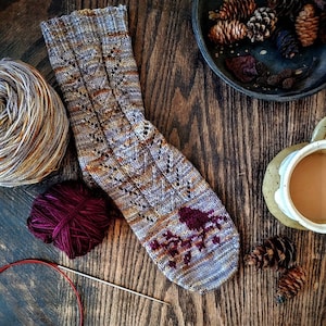 Pine Siskin Sock Pattern, knitting pattern, colourwork, lace sock knitting pattern