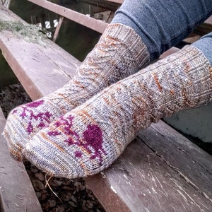 Pine Siskin Sock Pattern, knitting pattern, colourwork, lace sock knitting pattern image 3