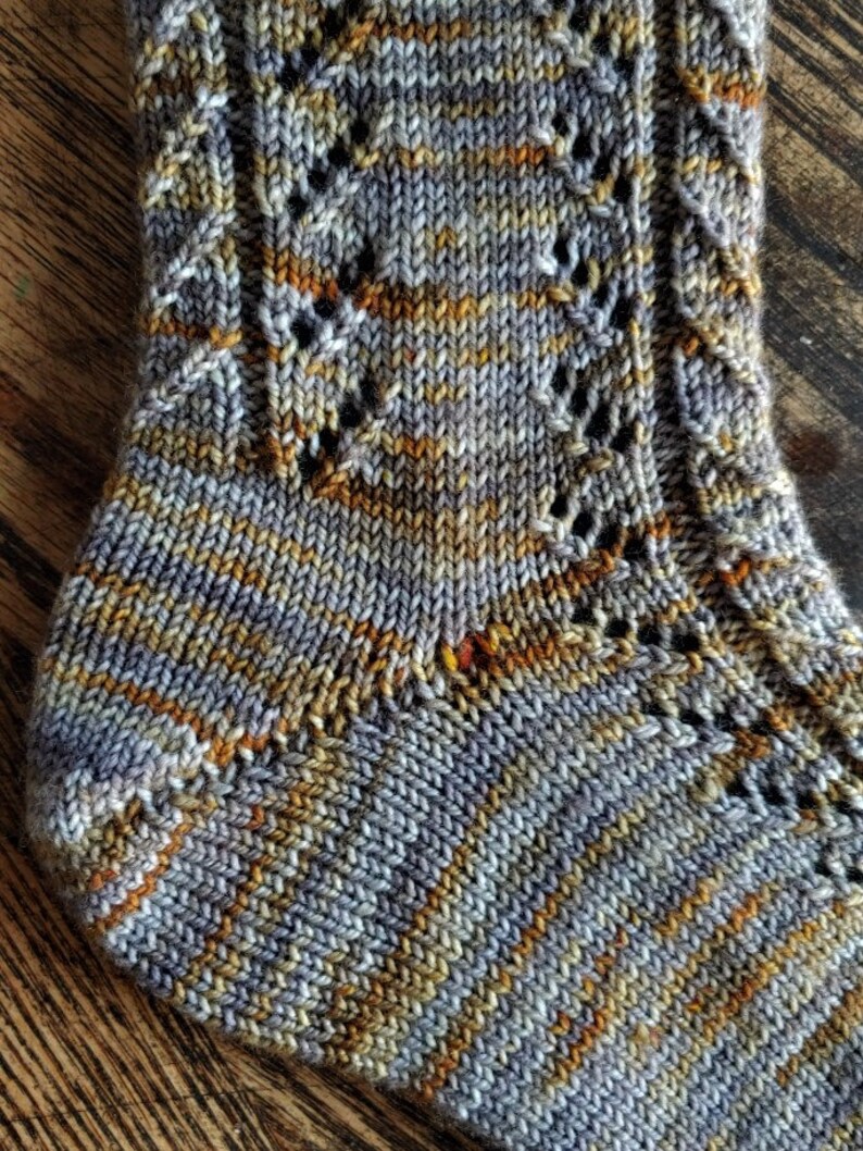 Pine Siskin Sock Pattern, knitting pattern, colourwork, lace sock knitting pattern image 2