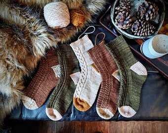 Woodland Winter Sock Collection, Cuff Down Construction, Sock Knitting Pattern