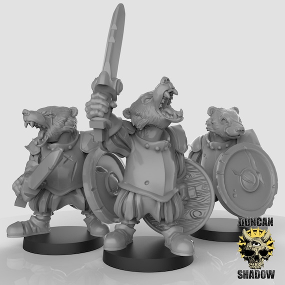 DnD, D&D,  Warhammer, by Duncan Shadow Badger Warriors with Spears 28mm 32mm Miniatures for Dungeons and Dragons