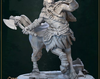 Krataros, Centaur Barbarian - Great Grimoire Printed Miniature | Dungeons & Dragons | Pathfinder | Tabletop