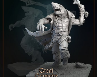 Shark Captain - Great Grimoire Printed Miniature | Dungeons & Dragons | Pathfinder | Tabletop
