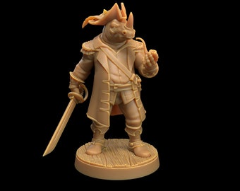 Rhinofolk Pirates, Captain - The Dragon Trapper's Lodge Printed Miniature | Dungeons & Dragons | Pathfinder | Tabletop