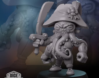 Octopus Pirate Fighter - Dice Heads Printed Miniature | Dungeons & Dragons | Pathfinder | Tabletop