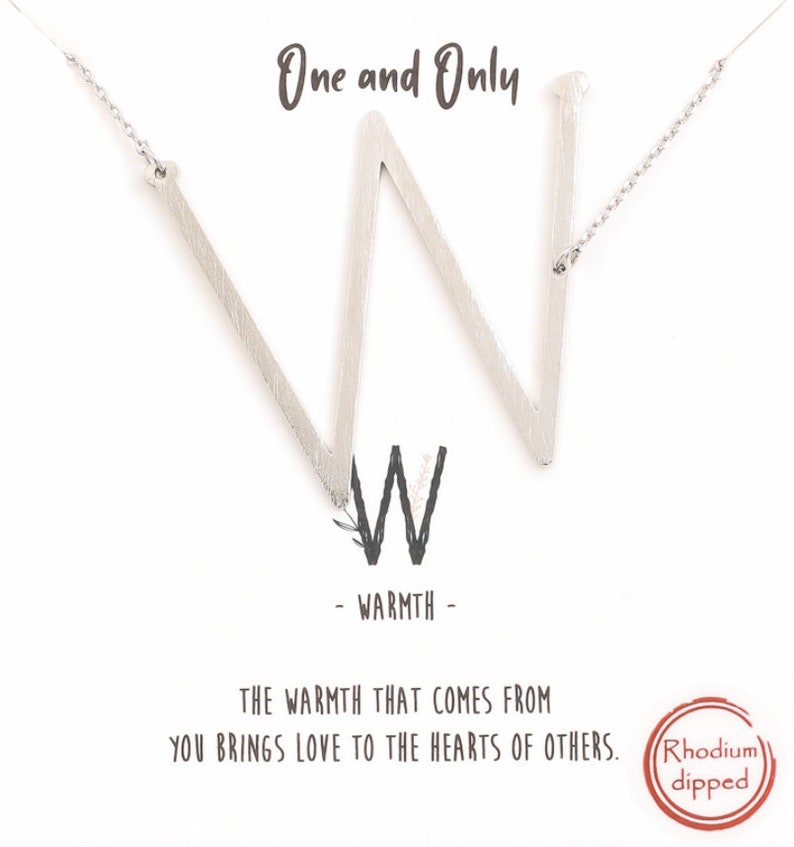 Rhodium Dipped Sideways Initial W Necklace