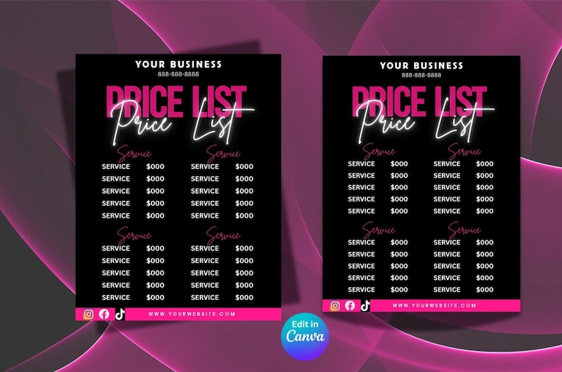 Editable Service Price List Template: Canva Printable (digital Download ...