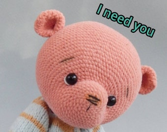 pink teddy bear crochet teddy toy present handmade teddy in jacket  bear soft toy hypoallergenic bear in a jacket cute gift birthday present