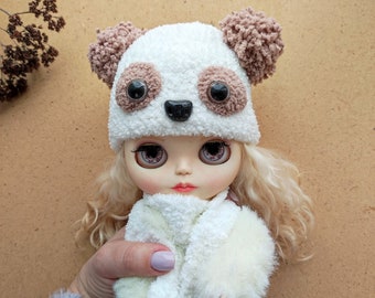 Blythe hat panda and scarf set for doll clothes for doll outfit for blythe fur coat