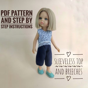 Shirt top and Breeches PDF sewing pattern and step by step tutorial for Paola Reina dolls