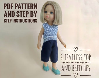 Shirt top and Breeches PDF sewing pattern and step by step tutorial for Paola Reina dolls