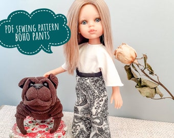 boho pants pattern, PDF sewing pattern, paola reina pattern, pants for Paola Reina dolls