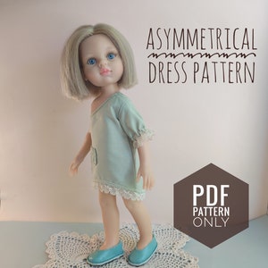 PDF pattern Asymmetric dress with a pocket for Paola Reina doll, fashion clothes