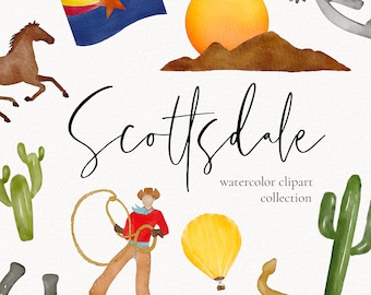 Scottsdale Arizona Watercolor Clipart, Scottsdale Clipart, Arizona Clipart, Scottsdale Illustrations, Phoenix Illustrations, Arizona Art