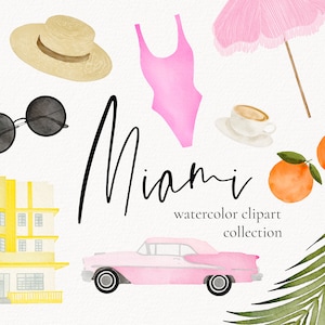 Miami Watercolor Clipart, Miami Bachelorette Clip Art, Miami Bachelorette Invitations, South Beach Bachelorette Invite,  Miami South Beach