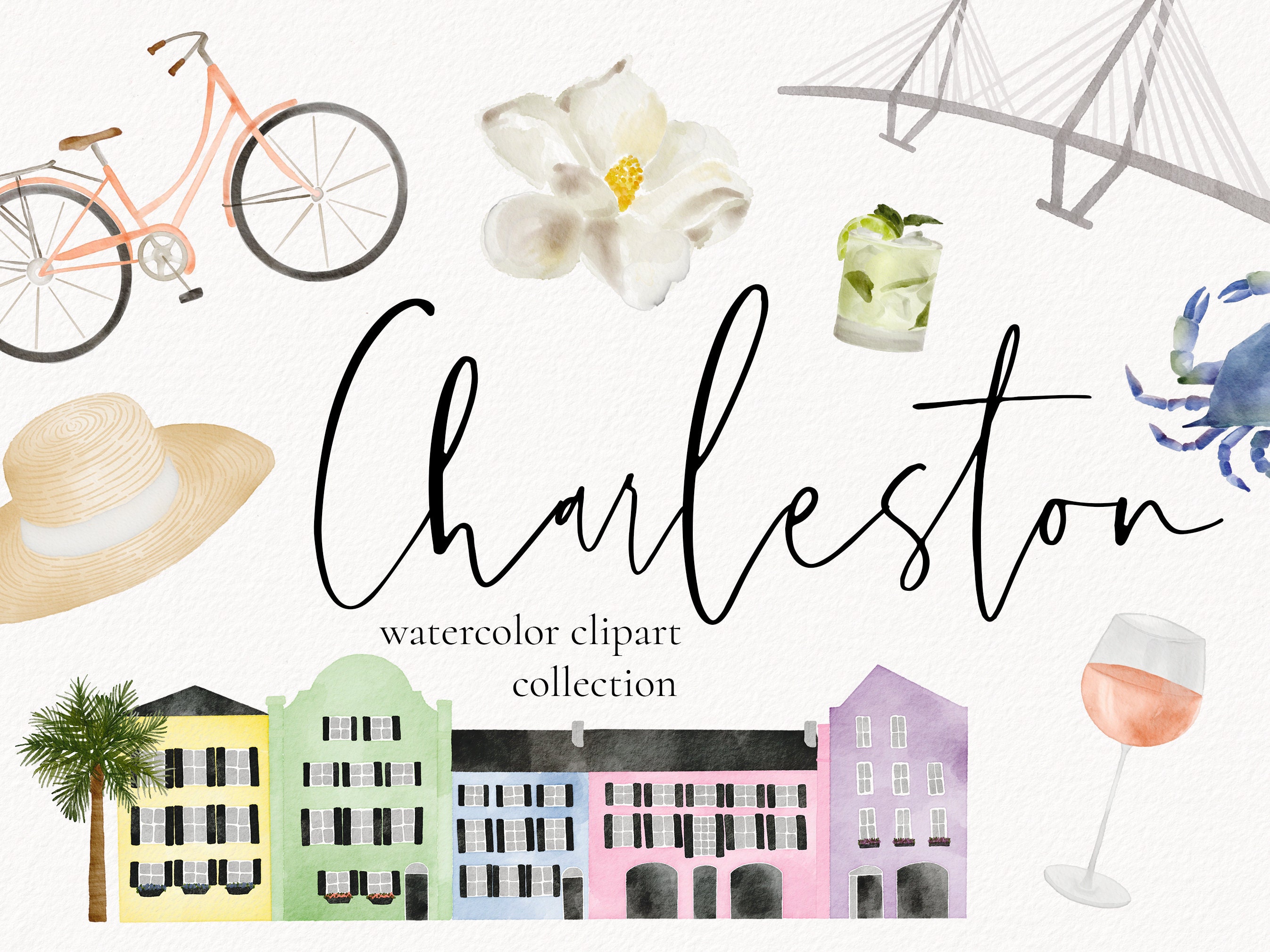 Charleston Bachelorette Watercolor Clipart Charleston Clip - Etsy