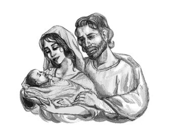 Holy Family // Catholic Art Print, 5x7