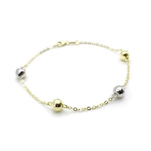 Damesarmband in 18KT tweekleurig goud - Gouden armband met bollen - Armband met diamanten bollen - Handgemaakte armband in Italië