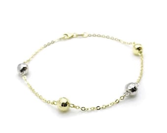 18K Two-Tone Gold Beaded Bracelet • Gold Bracelet with Polished Beads • Elegant Gold Bracelet for Women • Real 18K Gold Beaded Bracelet