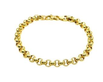 18K Yellow Gold Rolo Link Bracelet - Round Link Bracelet - Real Gold Bracelet - Gold Link Chain Bracelet - Rolo Bracelet - Italian Bracelet