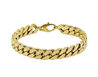 18K Yellow Gold Curb Bracelet - 7.7 Inches Length - 9mm Width - Curb Bracelet - Real Gold Bracelet - Italian Gold Bracelet - Handmade