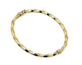 18K Gold Twisted Bangle - Real Gold Bangle - Yellow Gold Bracelet - Italian Yellow Gold Bangle - Polished Bangle - Italian Design - Handmade