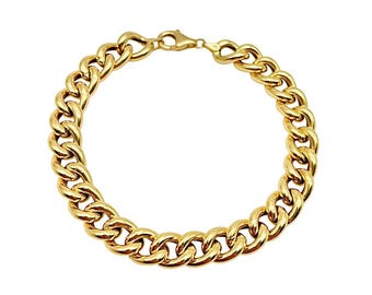 18K Yellow Gold Curb Bracelet - 7.9 Inches Length - 8mm Width - Curb Bracelet - Real Gold Bracelet - Italian Gold Bracelet - Handmade