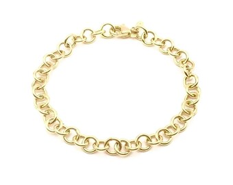 18K Yellow Gold Rolo Link Bracelet - Round Link Bracelet - Real Gold Bracelet - Gold Link Chain Bracelet - Rolo Bracelet - Italian Bracelet