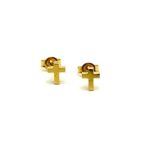 18K Yellow Gold Cross Earrings For Women - Gold Stud Earrings - Women's Gold Earrings - Gold Gift - Gold Earrings - Made in Italy