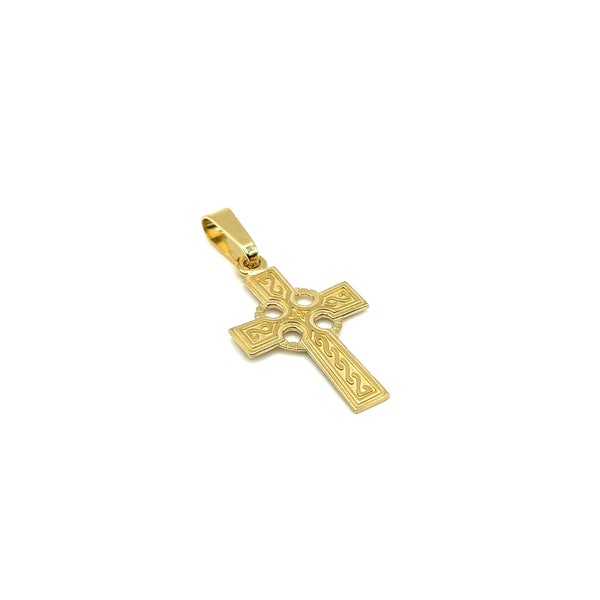 18K Gold Cross Pendant Necklace - Italian Gold Cross - Real 18K Gold Cross - Yellow Gold Cross - Handmade Cross - Religious Charm Pendant