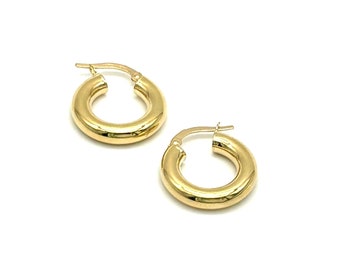 18K Yellow Gold Hoop Earrings • Gold Hoops • Dainty Hoops • Polished Gold • Italian Gold Hoops • Chubby Hoops • Gift for Her • Made in Italy