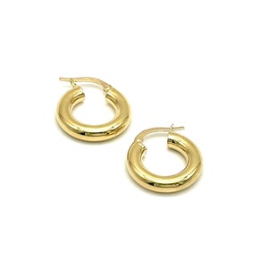 18K Yellow Gold Hoop Earrings • Gold Hoops • Dainty Hoops • Polished Gold • Italian Gold Hoops • Chubby Hoops • Gift for Her • Made in Italy