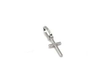 18K Gold Cross Pendant Necklace - Italian Gold Cross - Real 18K Gold Cross - White Gold Cross - Handmade Cross - Religious Charm Pendant