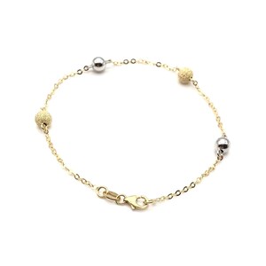 Damesarmband in 18KT tweekleurig goud - Gouden armband met bollen - Armband met gepolijste en satijnen bollen - Handgemaakte armband in Italië