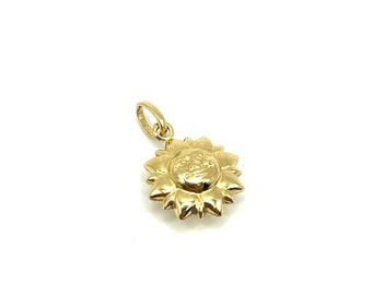 18K Gold Sun Charm Pendant - Gold Sun Necklace Pendant - Gold Sun Charm - Polished Gold Sun Charm Pendant - Italian Gold Sun Pendant