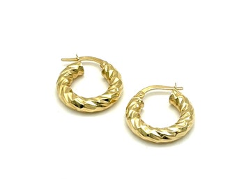 18K Yellow Gold Hoop Earrings • Real Gold • Chubby Gold Hoops • Hammered Hoop Earrings • Italian Design • Gift for Her • Made in Italy