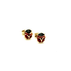 18K Yellow Gold Earrings With Enameled Lady Bugs -Gold Lady Bugs Earrings -18K Gold Lady Bugs - Hanmade Enamels - Italian Gold Stud Earrings