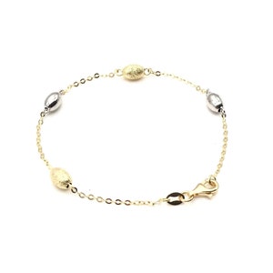 18K Two-Tone Gold Bracelet with Polished and Matte Oval Beads• Real Two-Tone Gold Bracelet  • Elegant Gold Bracelet for Women • Handmade