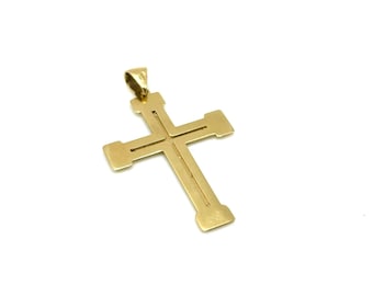 18K Gold Cross Pendant Necklace - Italian Gold Cross - Real 18K Gold Cross - Yellow Gold Cross - Handmade Cross - Religious Charm Pendant