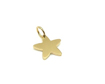 18K Gold Star Charm Pendant - Gold Star Necklace Pendant - Gold Star Charm - Polished Gold Star Charm Pendant - Italian Gold Star Pendant
