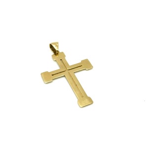 18K Gold Cross Pendant Necklace - Italian Gold Cross - Real 18K Gold Cross - Yellow Gold Cross - Handmade Cross - Religious Charm Pendant